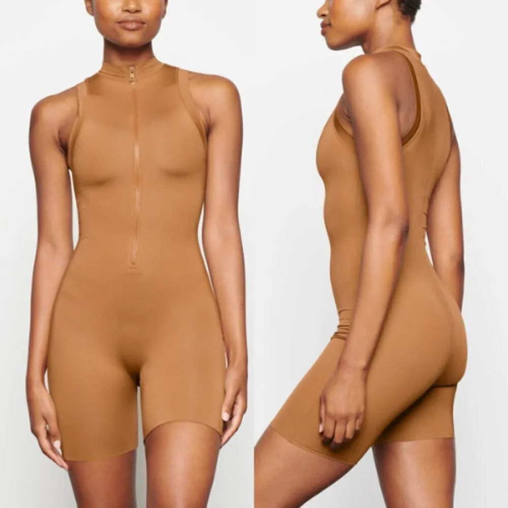 New! Skims Swim Mock Neck Cycle Suit One Piece in Almond nwt 30614
